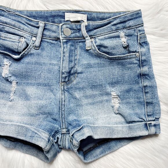 Ivy + Main Distressed Cuffed High Rise Shorts Light Denim Wash Size 1 - Picture 2 of 6